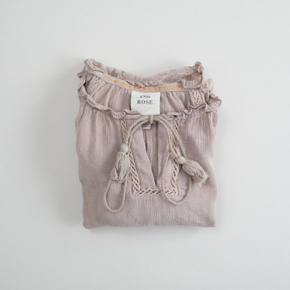 Knox Rose Long Sleeve Blouse Top Women Size S Rayon Dusty Pink Laced Boho Flowy - Picture 10 of 11